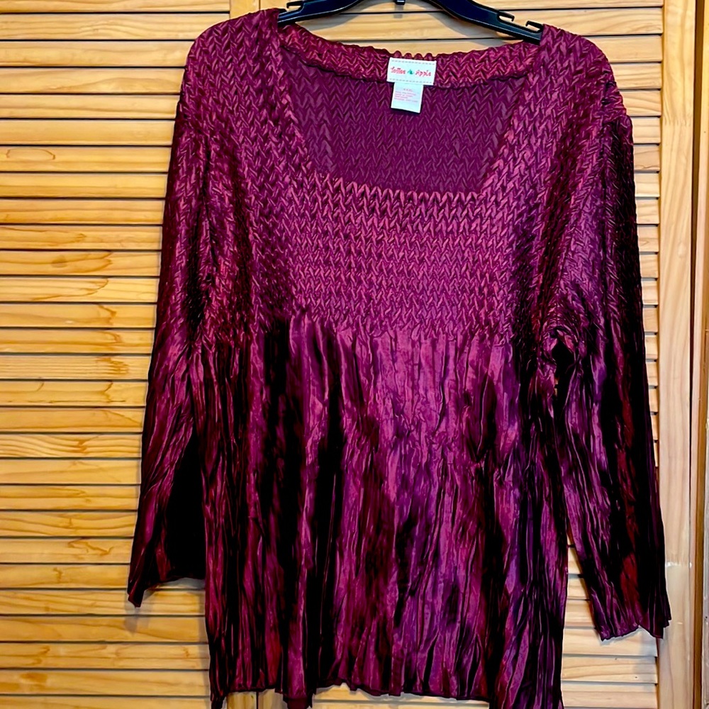 TOFFEE APPLE bell sleeve Square Neck Smocked TUNIC Top BURGUNDY Blouse XXXL NEW